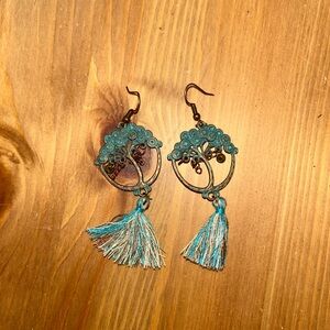 Turquoise Tree of Life Tassel Earrings